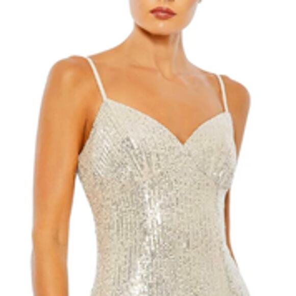 MAC DUGGAL Dress Size 6 Evening Gown Sequin Cream Silver Column Gown NEW - Picture 6 of 6